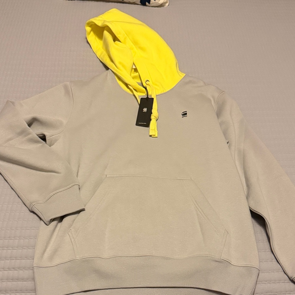 G-Star RAW Gray Hoodie with Yellow Hood